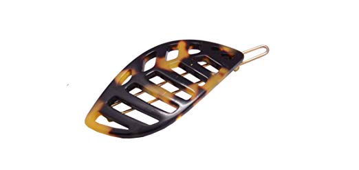 French Amie Leaf Small Tokyo & Onyx Handmade Barrette Snap on Hair Pin Clip