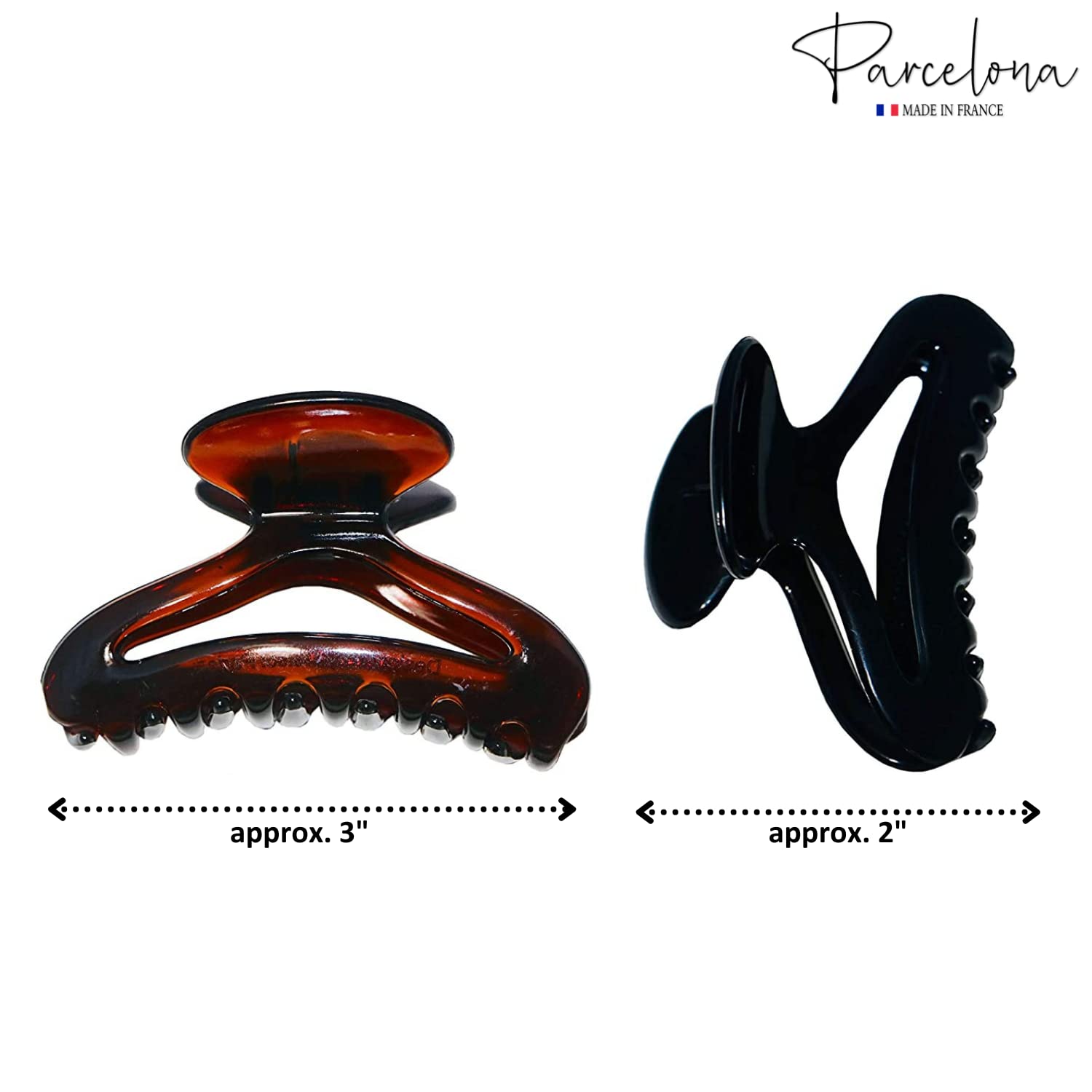 Parcelona French Flat Cutout Black N Shell Medium Set Of 2 Cellulose Hair Claws