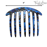 French Amie 7 Teeth Blue and Black Mosaic Handmade Side Hair Comb for Women