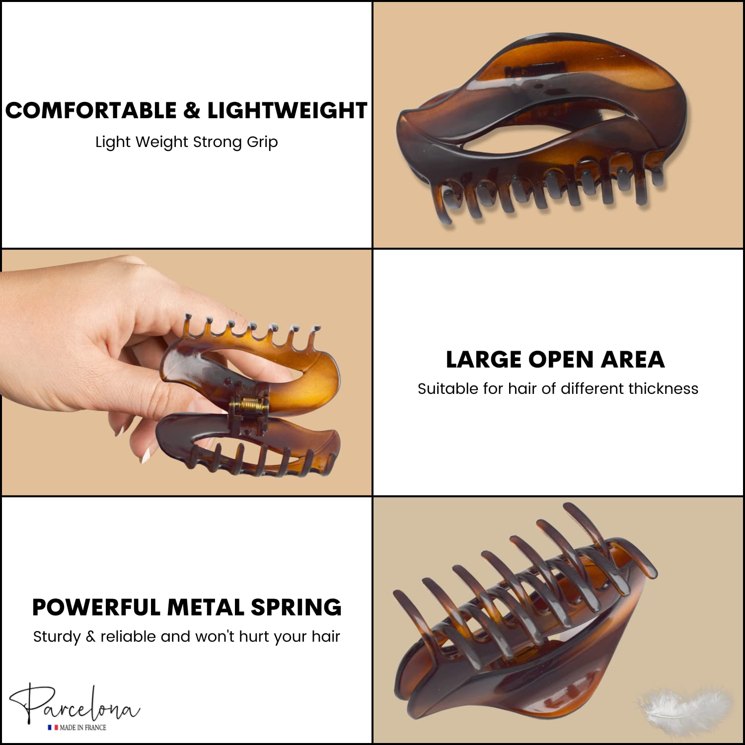 Parcelona French Swift Shell Jaw Hair Claw Clip Clamp with Covered Spring