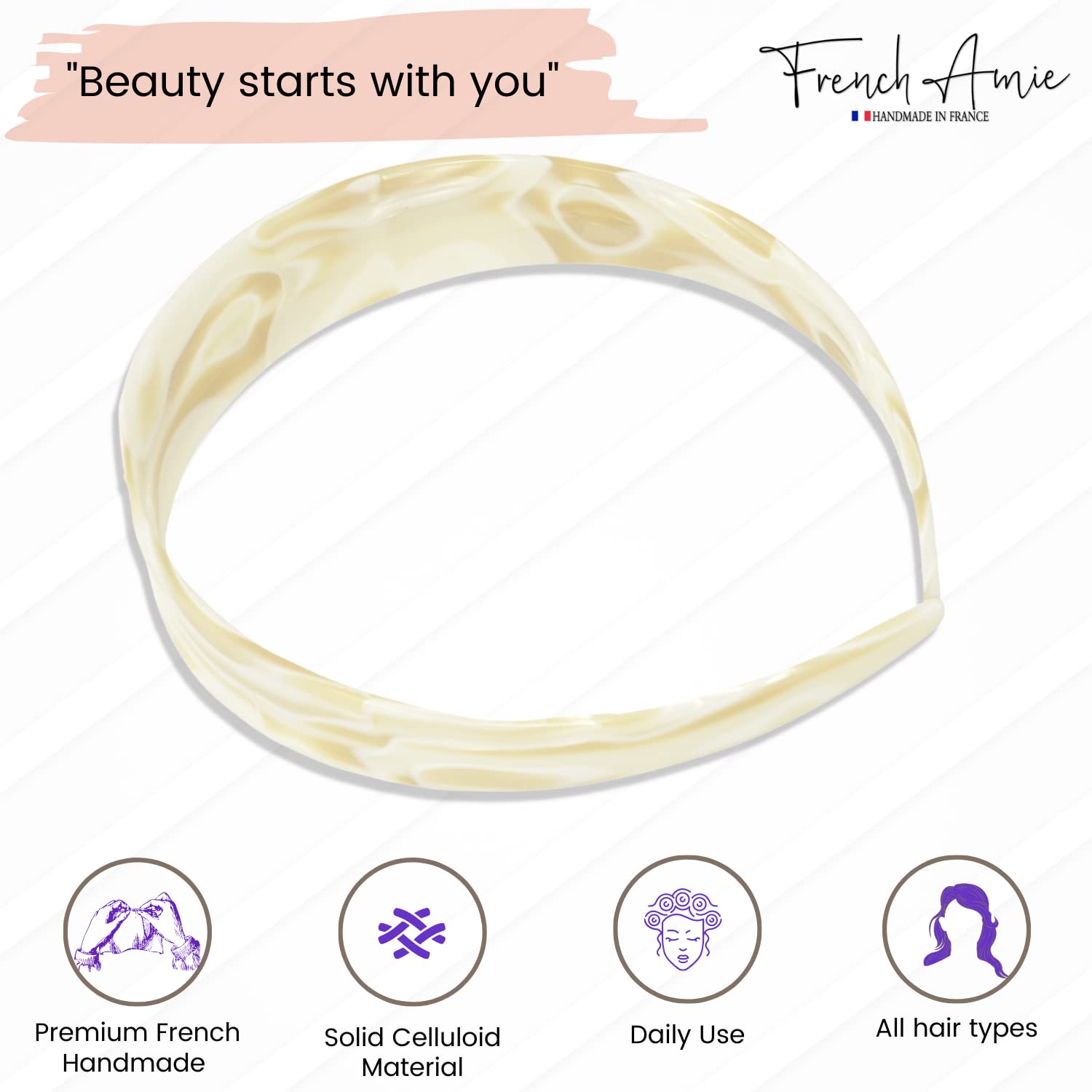 French Amie Ultracomfort Wide 1 1/4" Celluloid Handmade French Hair Headband