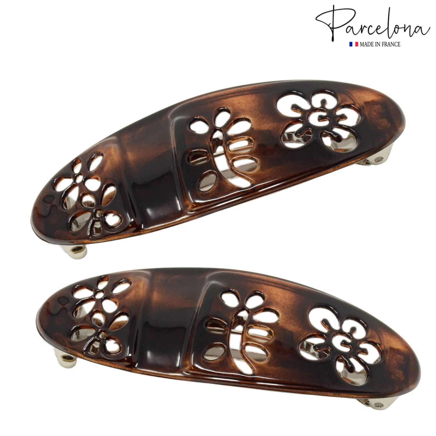 Parcelona French Tige De La Fleur Oval Medium Cellulose Tortoise Shell Hair Clip