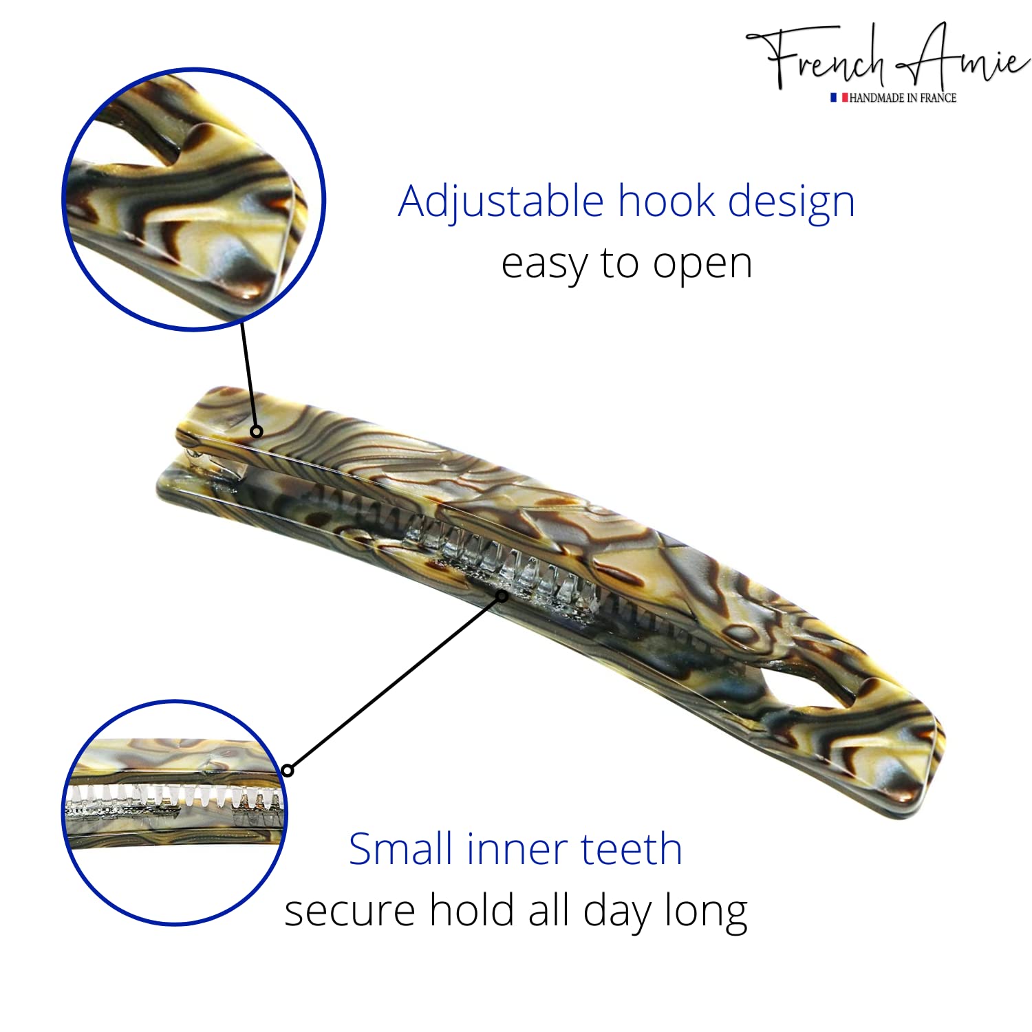 French Amie Elongated Curve 4" Cellulose Handmade Banana Hair Clip for Women
