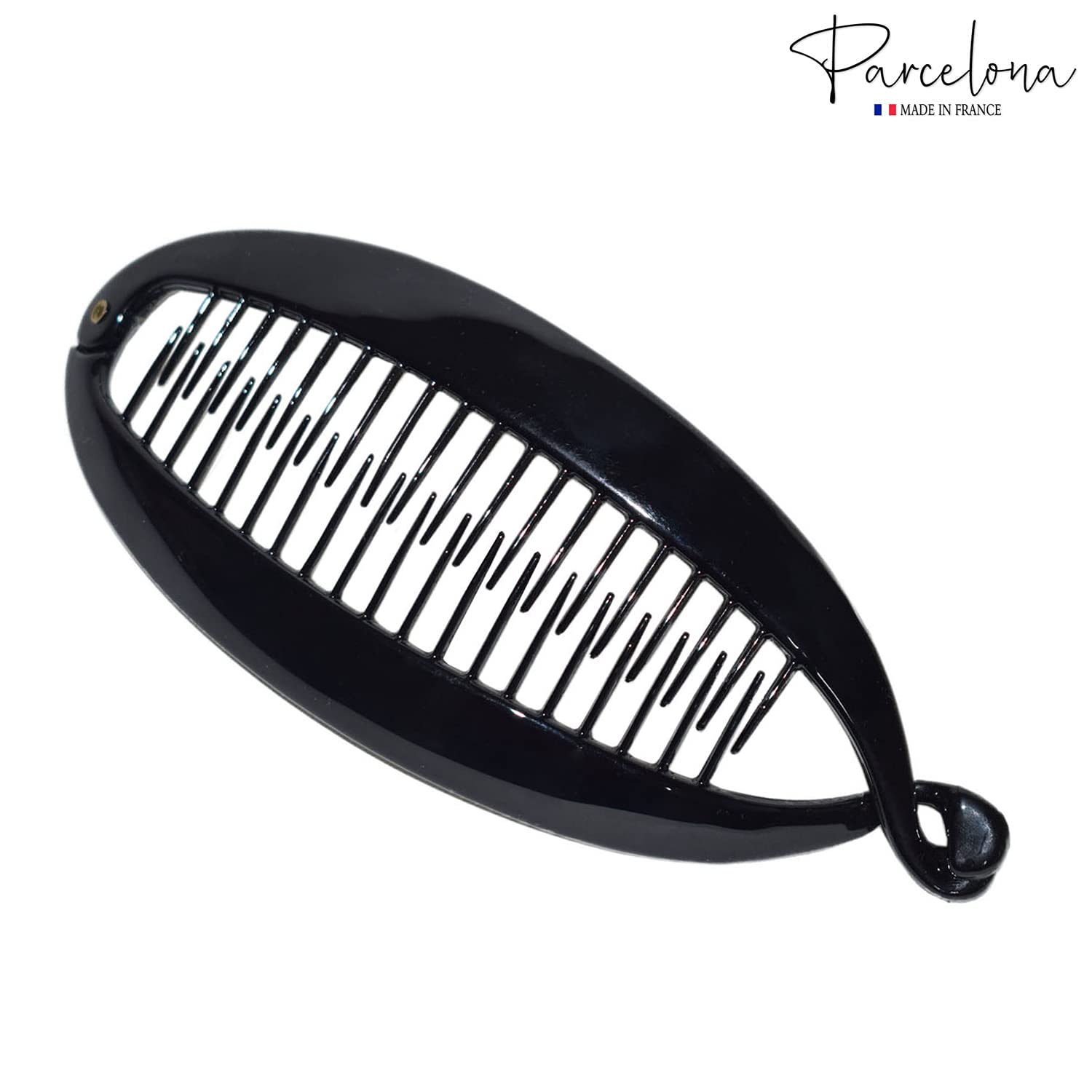 Parcelona French Large Black Cellulose Acetate Ponytail Banana Hair Clip
