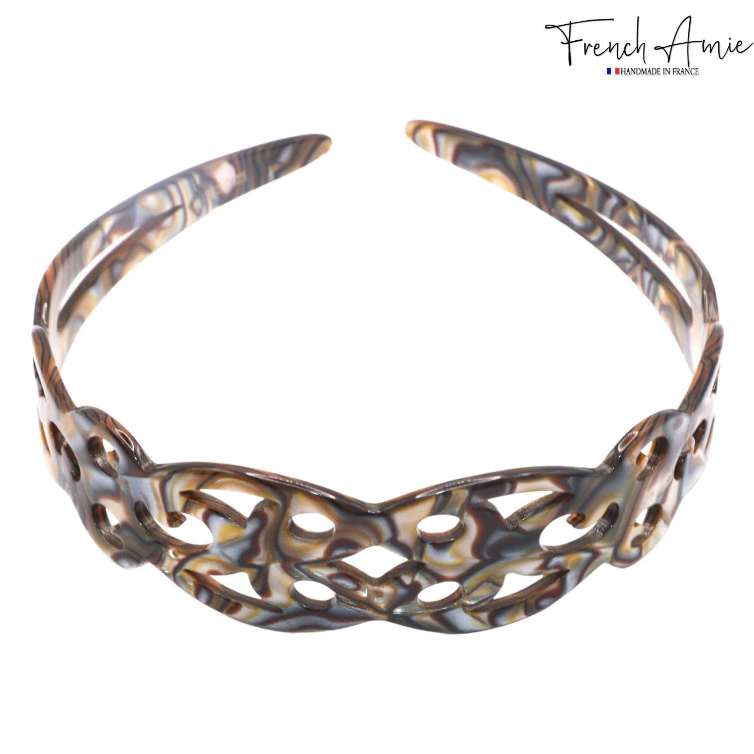 French Amie Filigree Wide 1" Celluloid Handmade Headband for Women