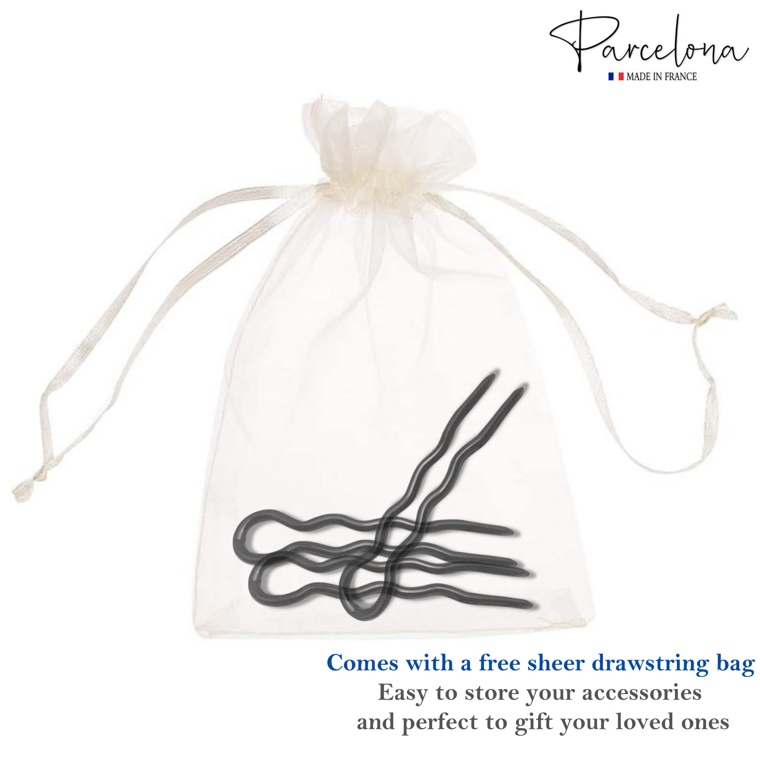 Parcelona French Slick Medium Celluloid Acetate Wavy U Shaped Hair Pin for Women