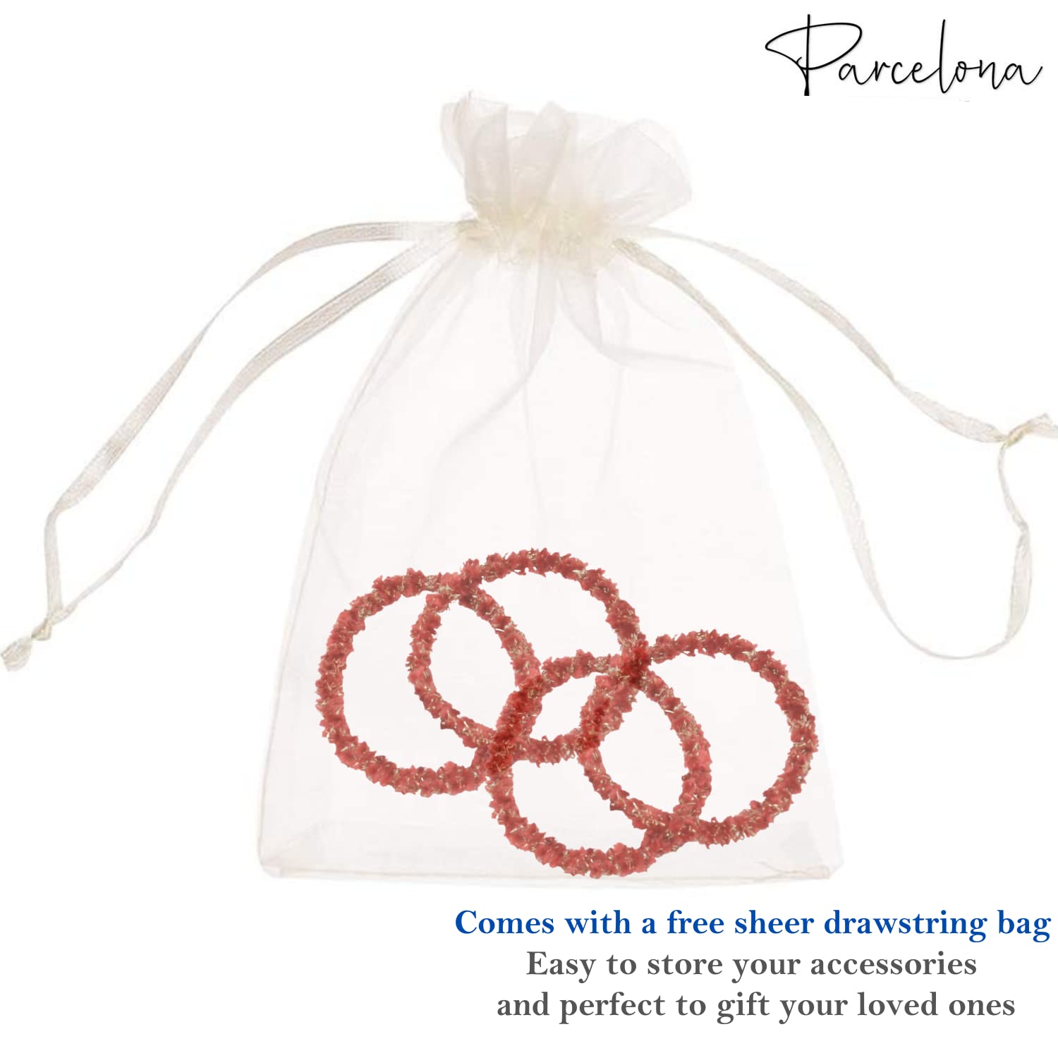 Parcelona Flexible Set of 4 Chenille Ponytail Holder Elastic Hair Ties