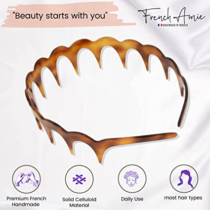 French Amie Zig Zag Scallop Wide Teeth Handmade Headband for women(Shell)