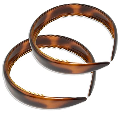 Parcelona French Bold 3/4" Wide Set of 2 Headband for Women((Shell Brown)