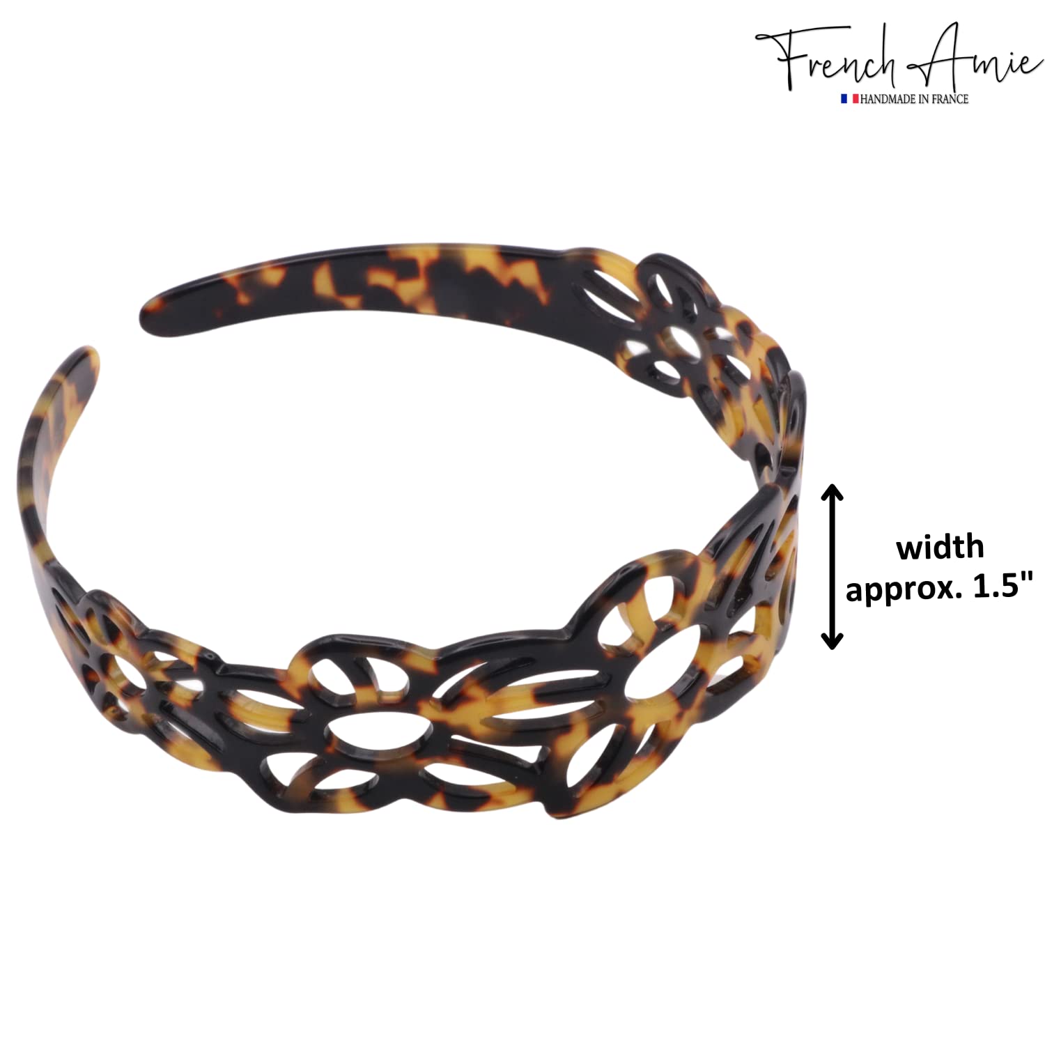 French Amie Flower Wide 1 1/2" Cellulose Handmade Flexible Headbands