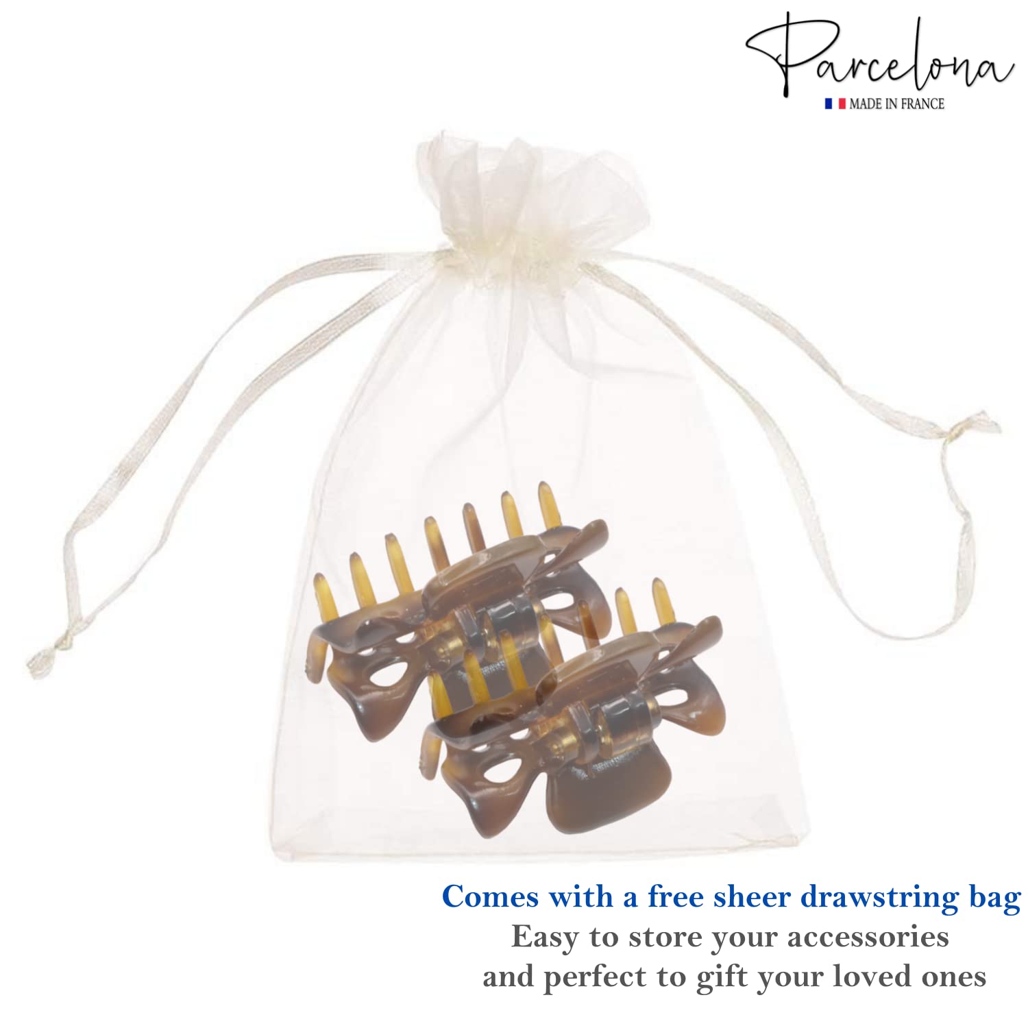 Parcelona French Classic Small 1 1/2" Cellulose Acetate Set of 2 Hair Claws