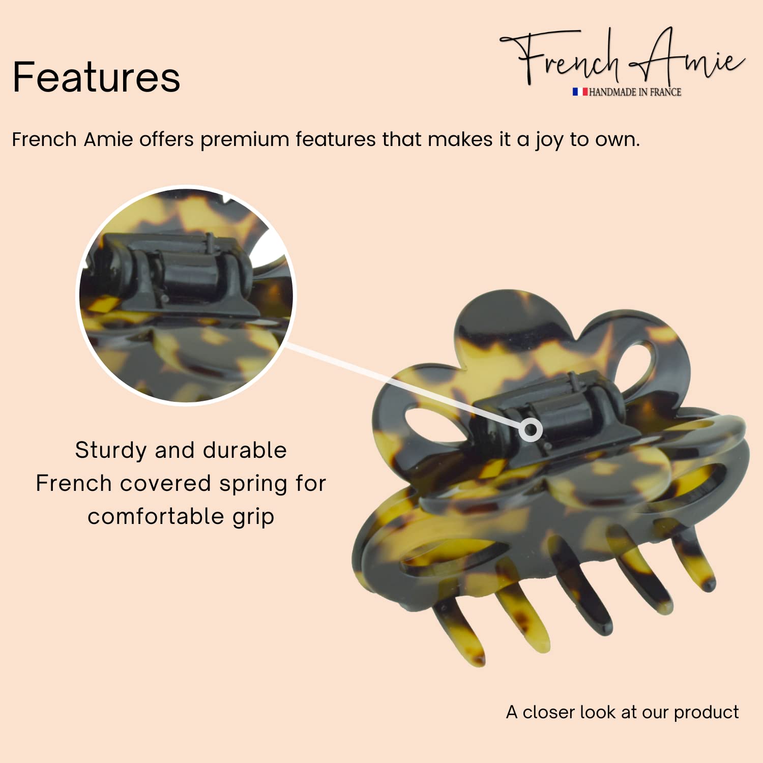 French Amie Flower Small 2 1/4"Handmade Cellulose Covered Spring Hair Claw Clips