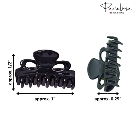 Parcelona French Petite Very Small 1" Set of 3 Hair Claws (Black-Shell-Clear)