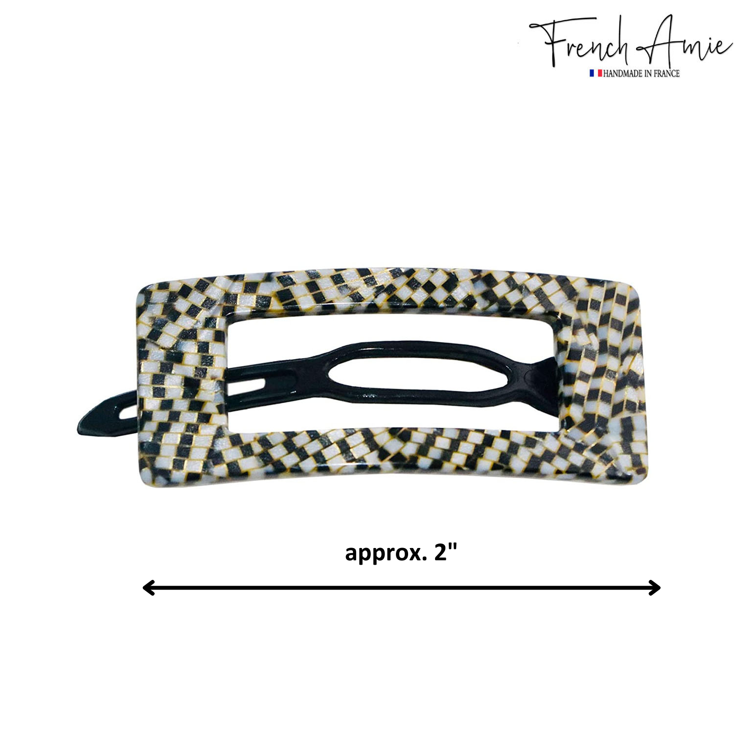 French Amie Rectangular Framed Small Opera Handmade Metal Free Hair Barrette