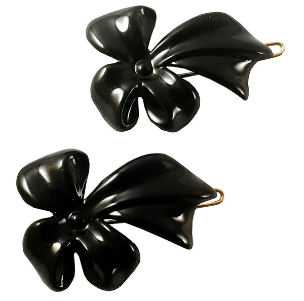 Parcelona French Lunaria Flower Small Black Snap Pin Hair Barrette Clips