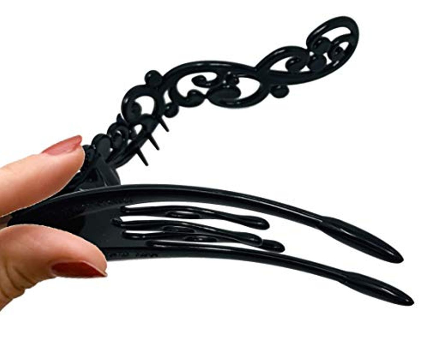Parcelona French Floral Shell N Black Side Slide Beak Hair Claw Clip- Set of 2