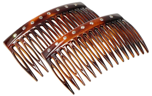 Parcelona French Crystals Shell Small 2 ¾” Celluloid Set of 2 Side Hair Combs