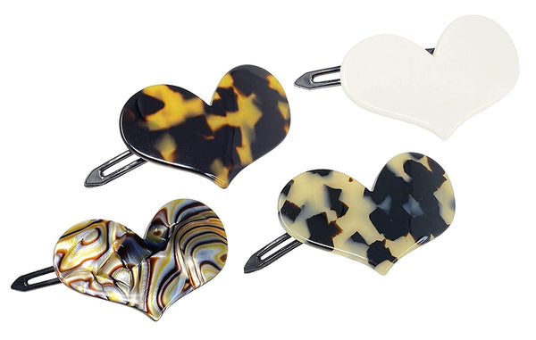 French Amie Cupid Hearts Small 2.5” Handmade Celluloid Set of 4 Side Slide Snap