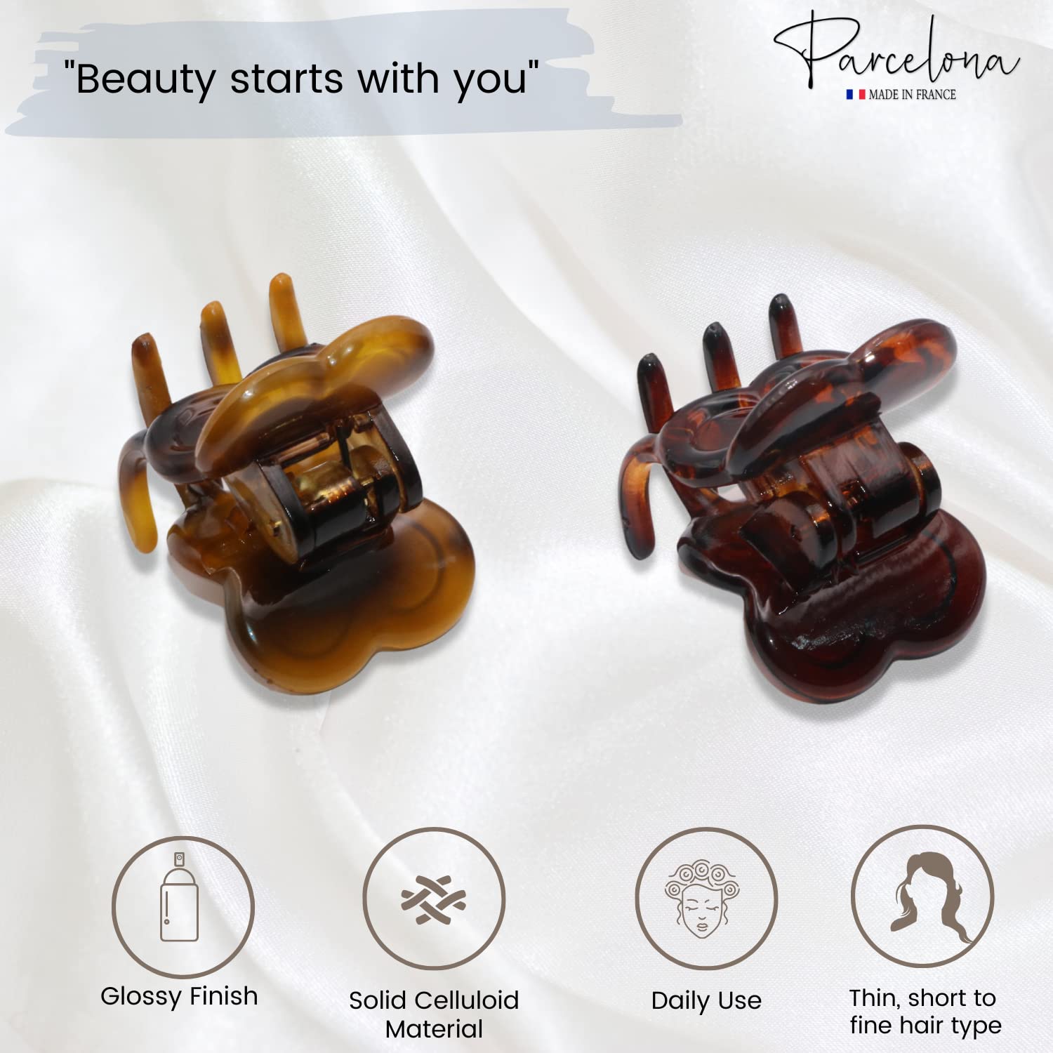 Parcelona French Petunia Mini 1” Cellulose Set of 2 Hair Claw Clips for Women