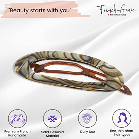 French Amie Oval Cut Out Small Handmade Cellulose Snap Hair Barrette for Women