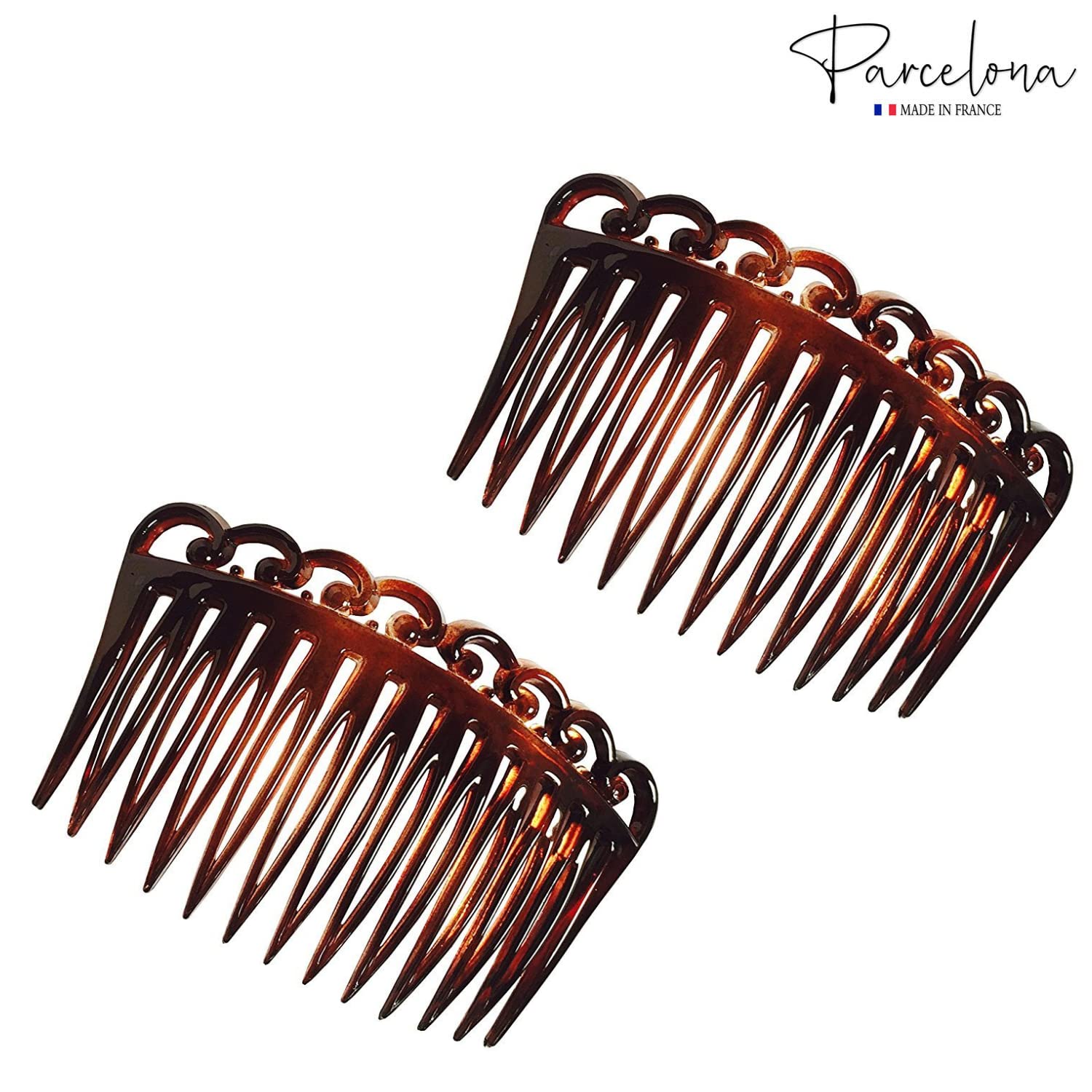 Parcelona French Swirl Savana Small Cellulose Set of 2 Side Hair Combs for Women