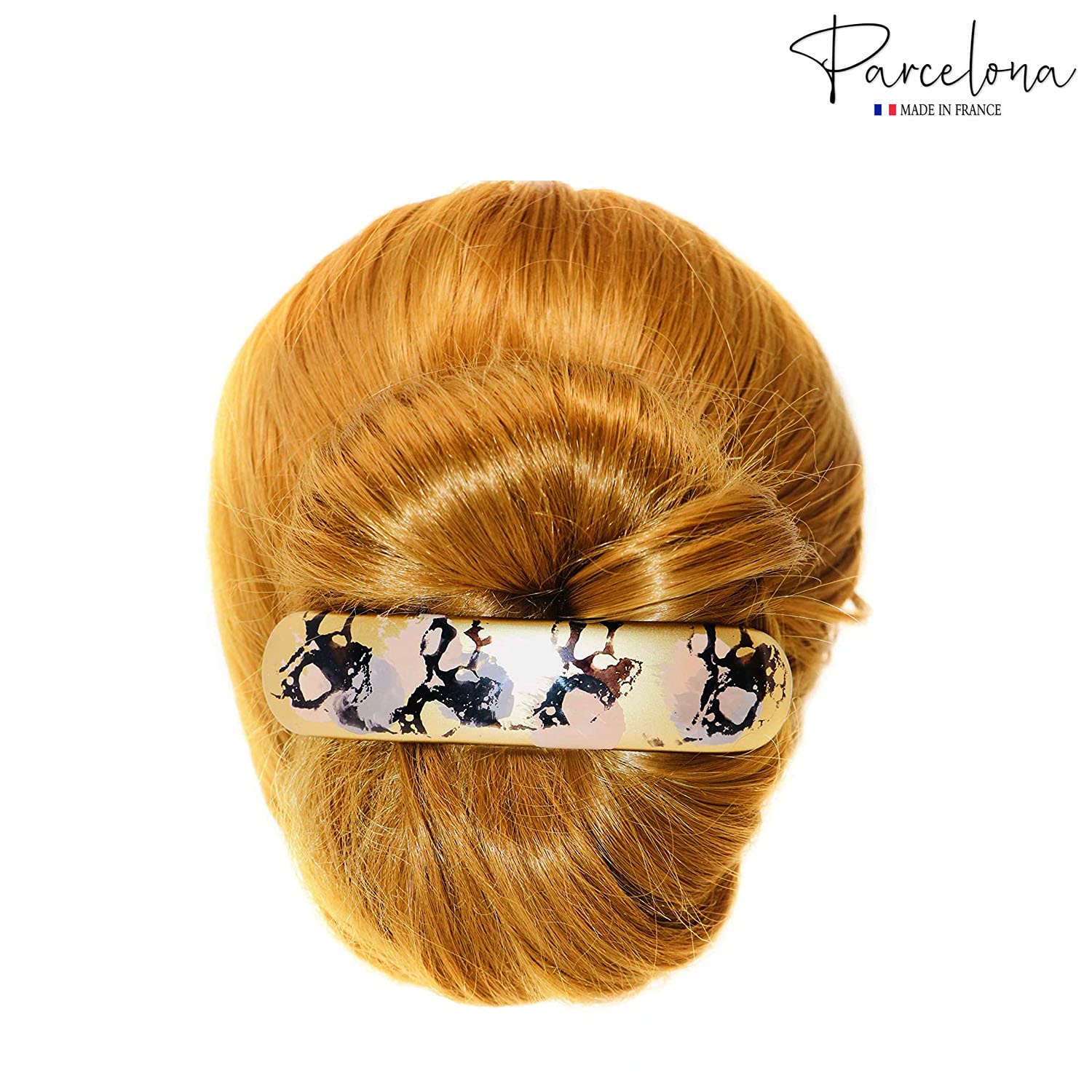 Parcelona French Golden Yellow Peach Hand Painted Cellulose Large Hair Barrettes