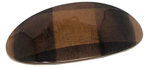 Parcelona French Oval Wide Brown Checks Celluloid Automatic Hair Clip Barrette
