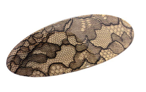 French Amie Oval Ivory Beige Net Handmade Large Strong Grip Hair Clip Barrette