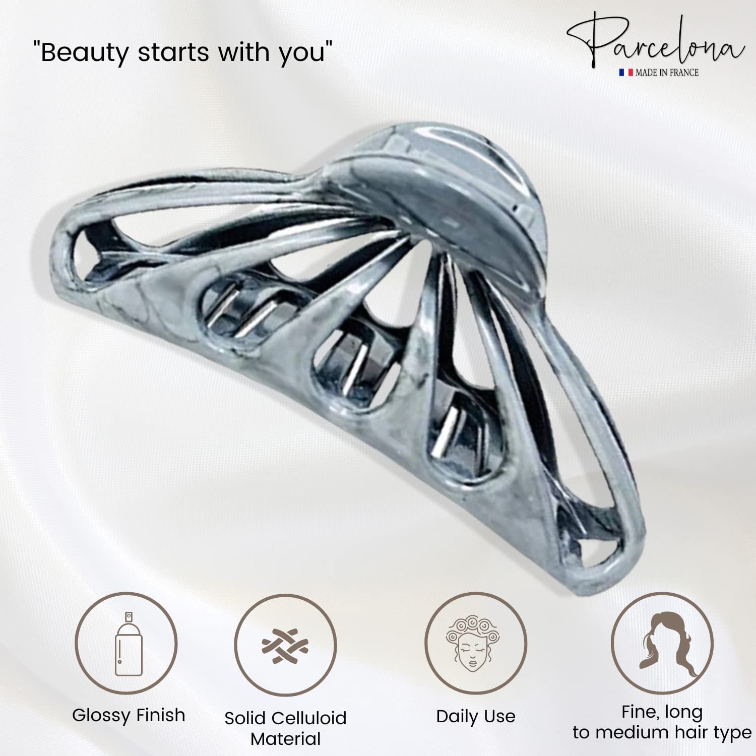 Parcelona French Rain Drop Small 2 3/4" Cellulose Jaw Hair Claw for Women