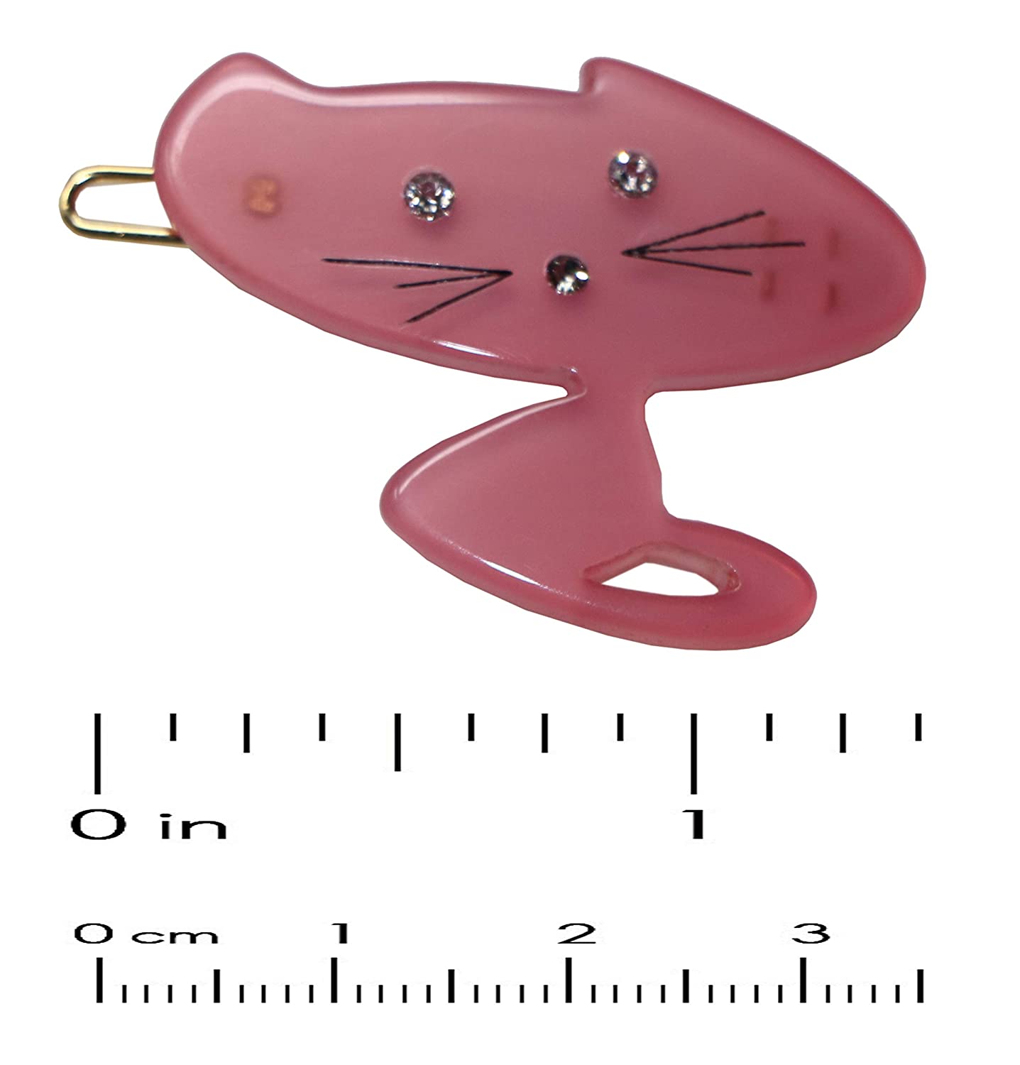 French Amie Cute Kitty Crystals Light Pink Small 1 3/4” Handmade Side Slide Hair