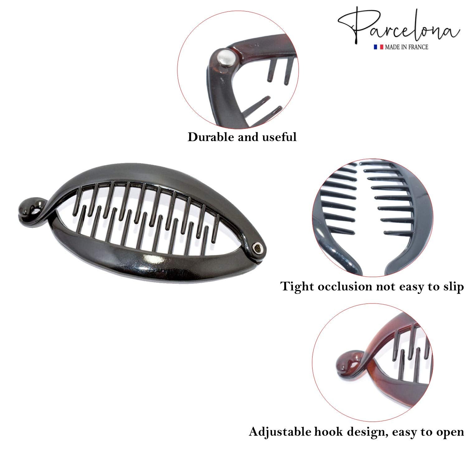 Parcelona French Mini Fish Brown & Black 3" Set of 4 Ponytail Banana Hair Clips