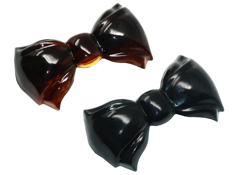 Parcelona French Angel Bow Shell Black Small 2” Celluloid Hair Clip Barrette-2