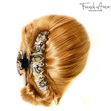 French Amie Contour Large 4 ¾” Celluloid Handmade Jaw Hair Claw Clip for Women