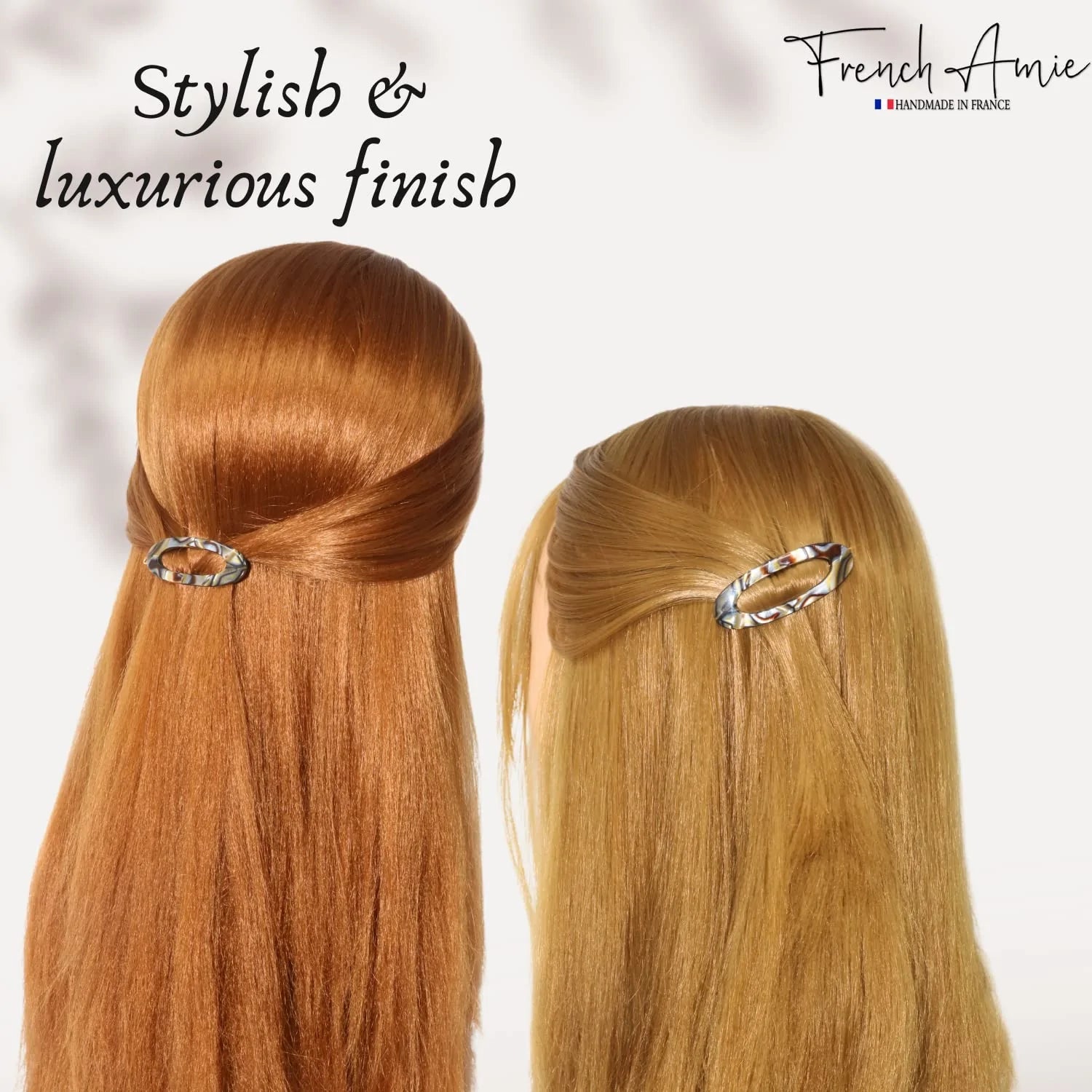 French Amie Thin Oval Small Onyx Cellulose Handmade Hair Barrette Clip for Women