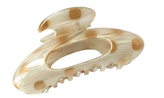 Parcelona France Ovale Ivory Golden Brown Dotted Hand Painted Jaw Hair Claw Clip