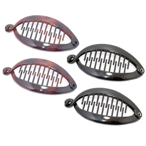Parcelona French Mini Fish Brown & Black 3" Set of 4 Ponytail Banana Hair Clips