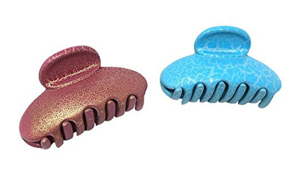 Parcelona French Clamp Matte Pink and Blue Small Crackled Pattern Claw Clips