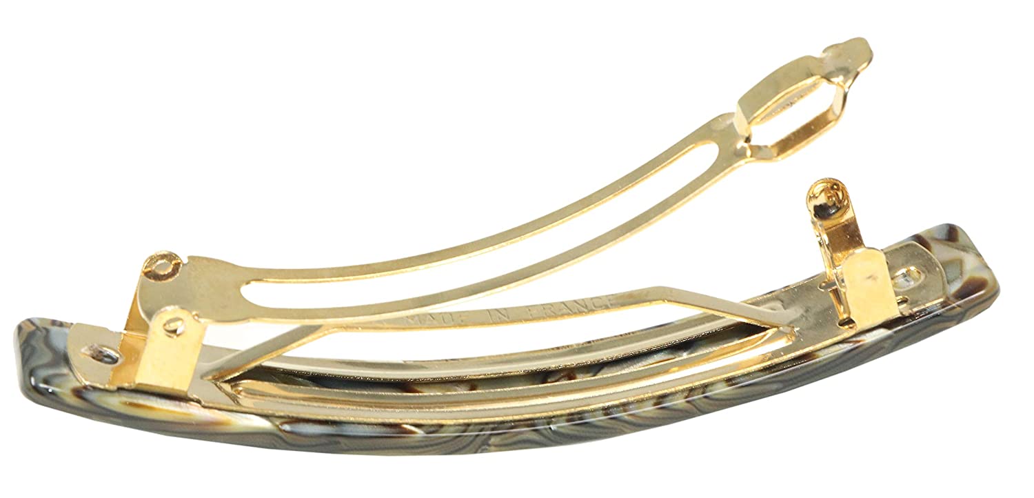 French Amie Bar Medium Handmade Onyx Celluloid Acetate Hair Clip Barrette