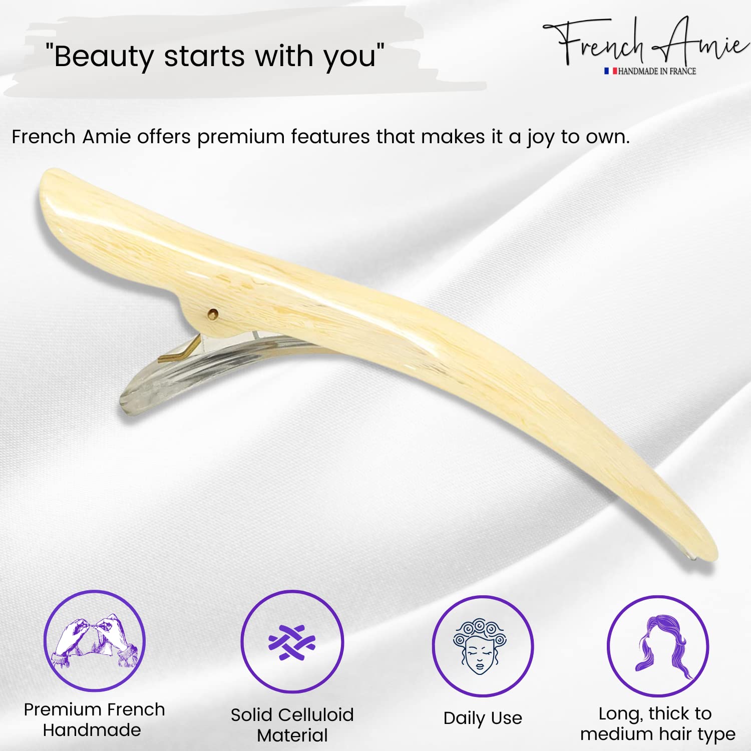 French Amie Large Brill Beak Handmade Salon Hinge Hair Side Slider
