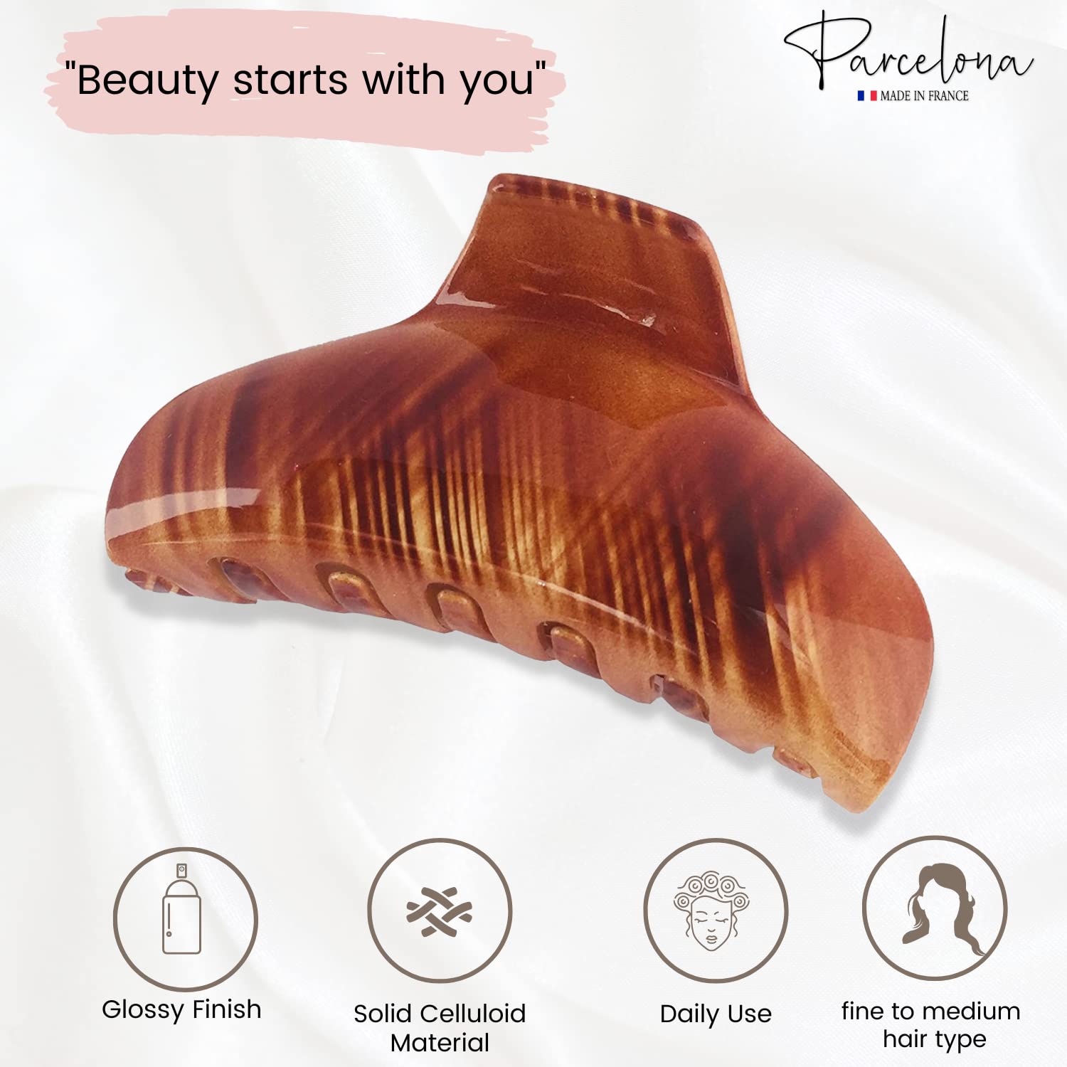Parcelona French Elegant Medium 2 3/4" Cellulose Jaw Hair Claw Clip for Women