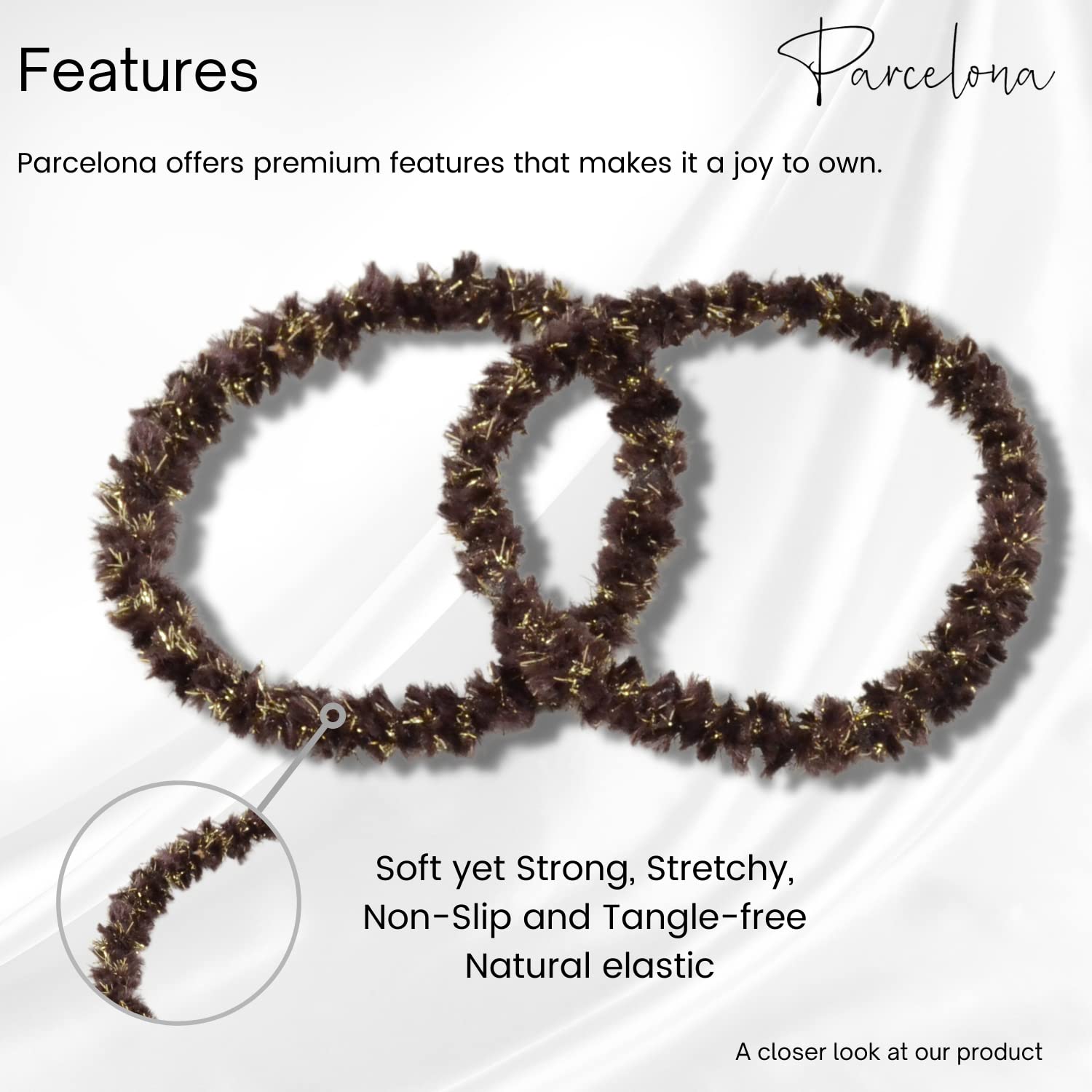 Parcelona Flexible Set of 4 Chenille Ponytail Holder Elastic Hair Ties