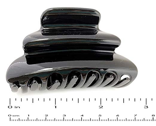 Parcelona French Crumpled Fat Medium Black Cellulose Jaw Hair Claw Clip Clutcher