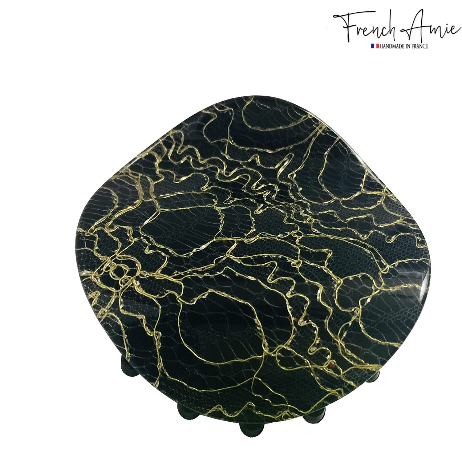 French Amie Handmade Onde 2 3/4" Medium Golden Lace Black Hair Claw Clip