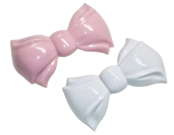 Parcelona French Angel Bow White and Light Pink Small 2” Hair Clip Barrette 2Pcs