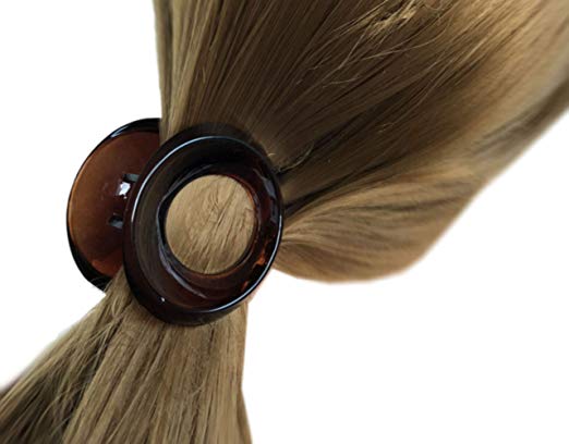 Parcelona Round Large Shell & Black Pony Jaw Hair Claw Clip with Covered Spring