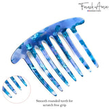 French Amie 7 Teeth Clear and Blue Handmade Celluloid Side Hair Comb for Women