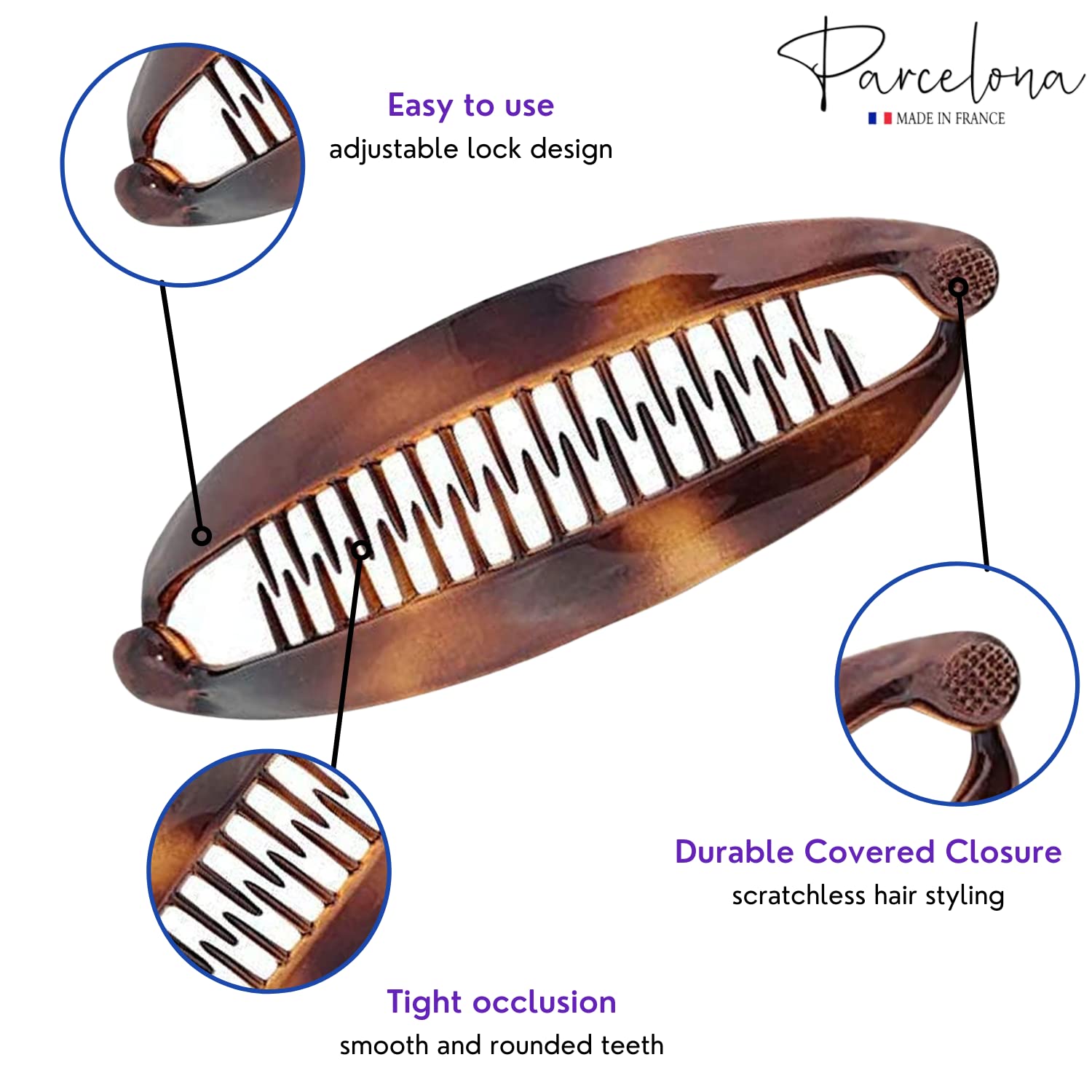 Parcelona French Curved Shell Medium Cellulose Ponytail Holder Banana Hair Clip