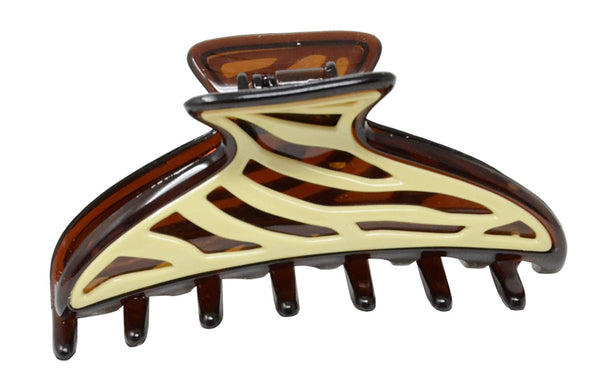 Parcelona French Zebra Ivory Medium Shell 3 ½” Celluloid Jaw Hair Claw