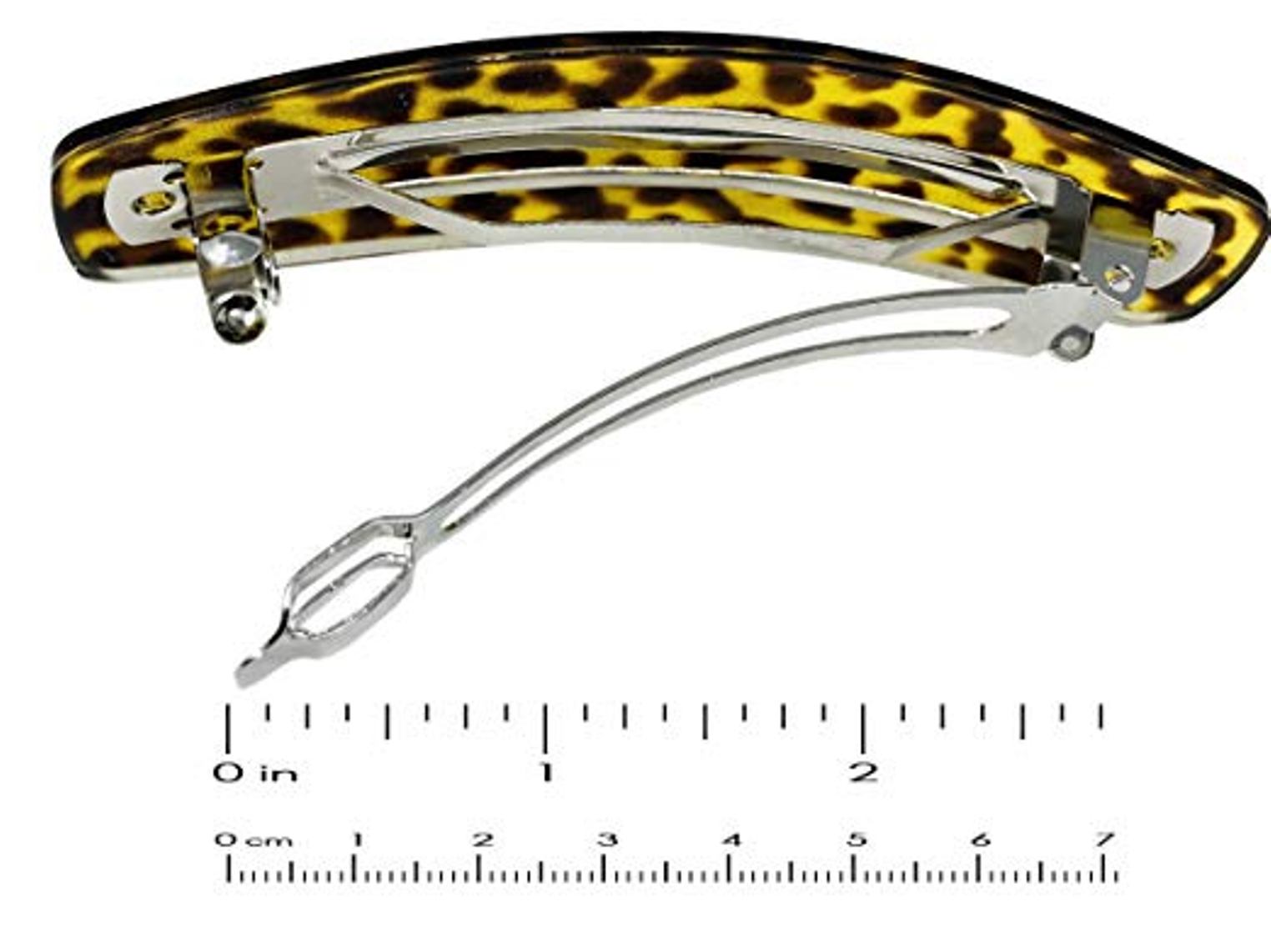 Parcelona French Leopard Print Mustard Yellow Oblong Hair Clip Barrette