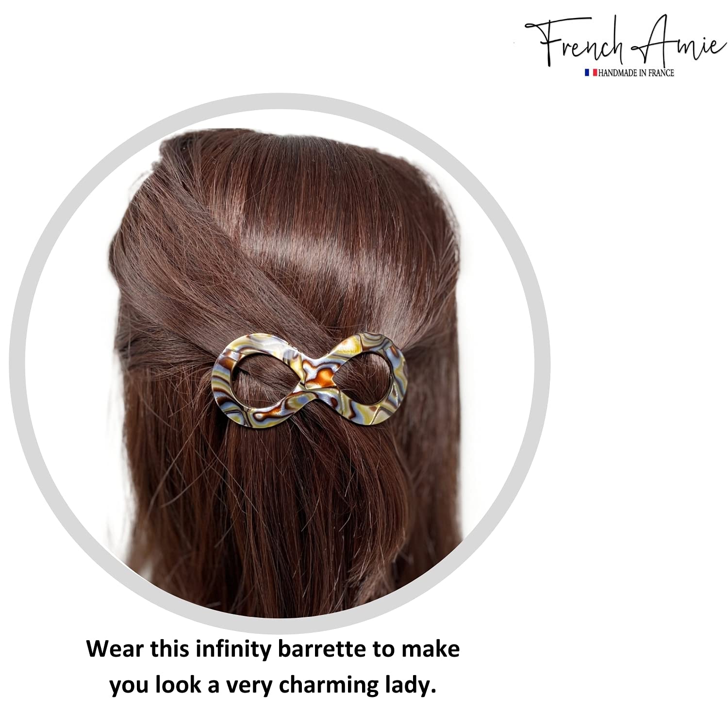 French Amie Infinity Loop 3” Cellulose Handmade Automatic Hair Barrette